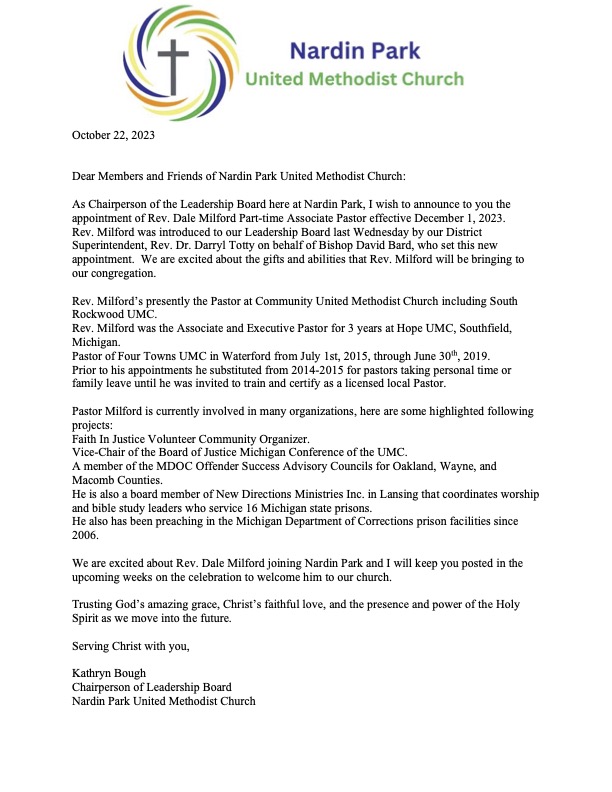 New pastor Dale Milford