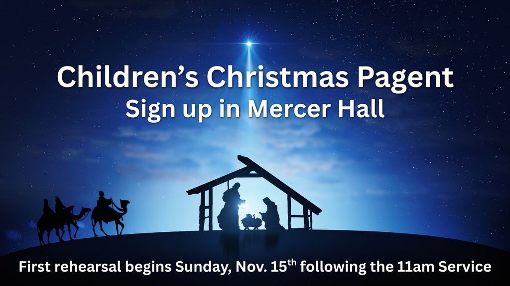Christmas pageant flyer with an image of the nativity scene from Jesus' birth.